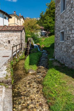 Parkta doğa arka planında küçük bir şelale