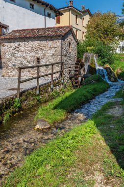 Parkta doğa arka planında küçük bir şelale