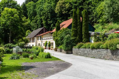 Doğada güzel bir yapı ve ağaç manzarası var.