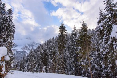 İtalya 'nın dağlarındaki Sappada köyünün manzarası
