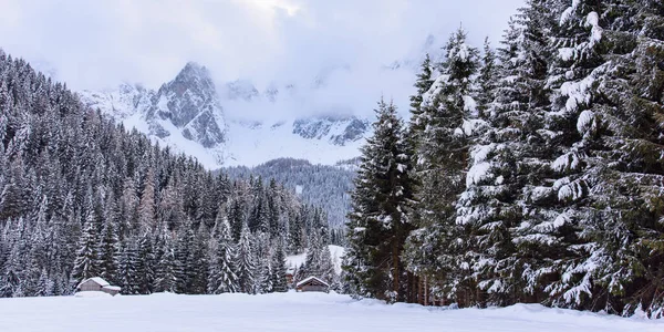 Malowniczy Widok Zimowy Wieś Sappada Górach Włochy — Zdjęcie stockowe