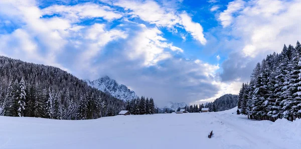 Escénica Vista Invernal Del Pueblo Sappada Las Montañas Italia — Foto de Stock