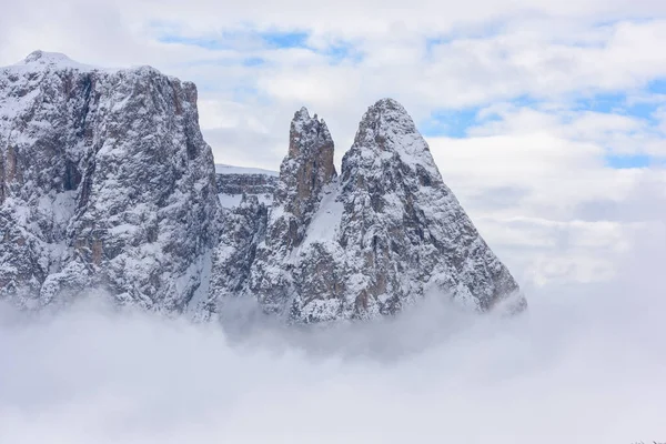 Malebný Záběr Krásného Sněhu Pokrytého Alpe Siusi Seiser Alm Dolomity — Stock fotografie