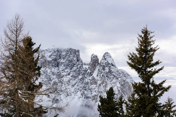 Malebný Záběr Krásného Sněhu Pokrytého Alpe Siusi Seiser Alm Dolomity — Stock fotografie