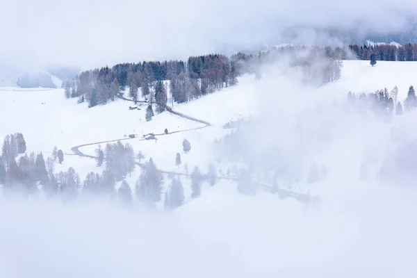 意大利多洛美 塞萨尔奥姆 小草山 美丽雪地的风景照片 — 图库照片