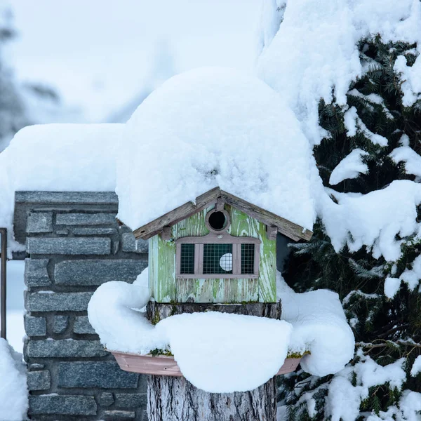 Paysage Hivernal Villa Ottone Avec Nichoir Couvert Neige — Photo