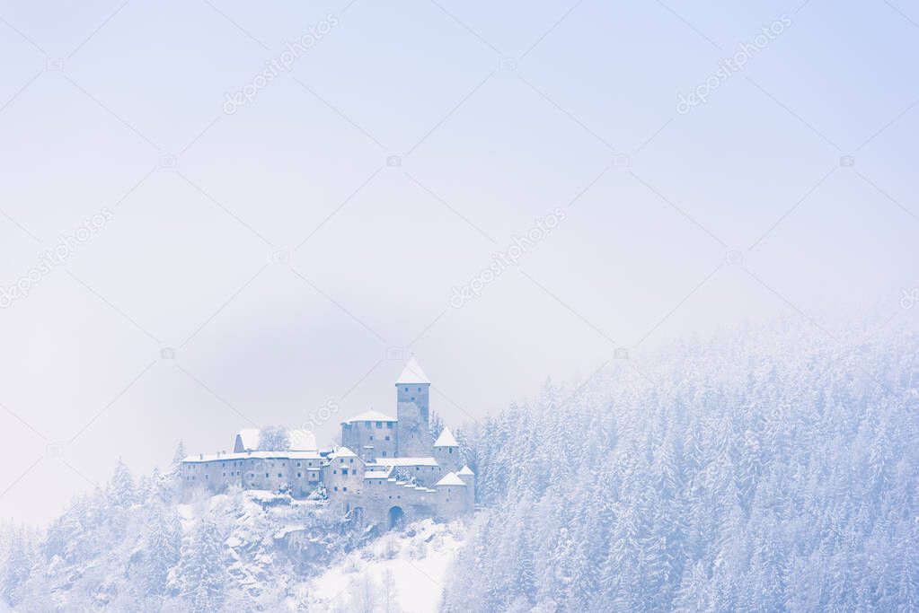 winter landscape of Villa Ottone and Tures Castle, Italy