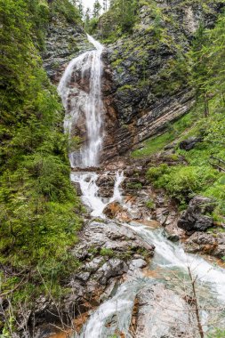 İtalya 'nın Sappada köyündeki dağlarda küçük bir şelale.