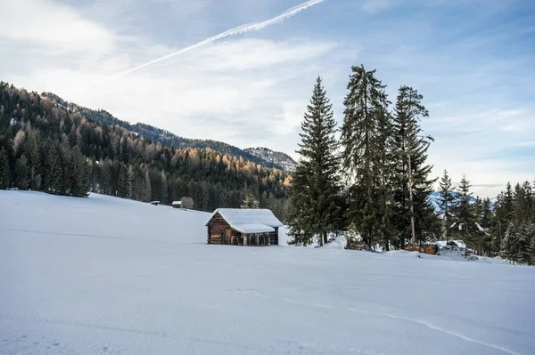 Old Wooden Hut Winter Forest — Stok fotoğraf