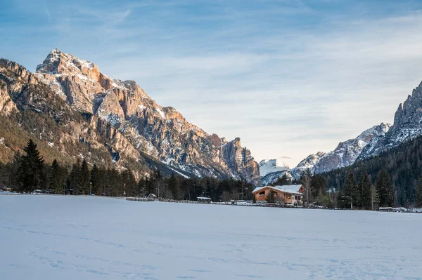 山の中に雪に覆われた木々が美しい風景 — ストック写真