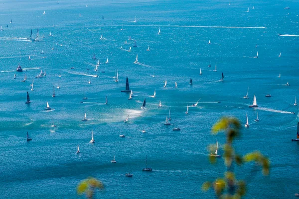 Vue Aérienne Mer Avec Nombreux Bateaux — Photo