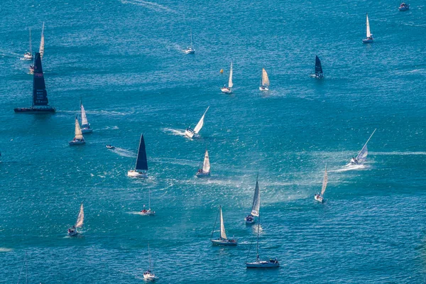 Vue Aérienne Mer Avec Nombreux Bateaux — Photo