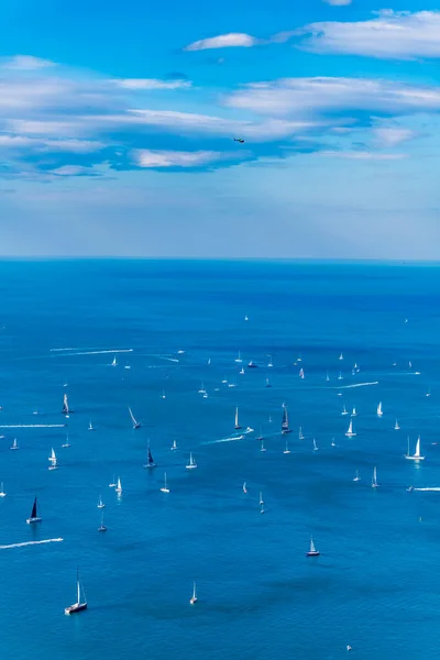 Vue Aérienne Mer Avec Nombreux Bateaux — Photo