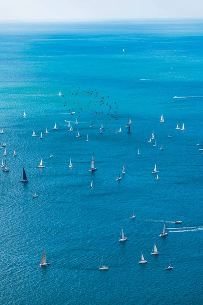 Aerial View Sea Many Boats — Zdjęcie stockowe