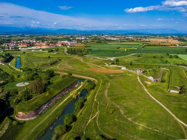 Palmanova şehri panoramik hava manzarası, Udine, İtalya.