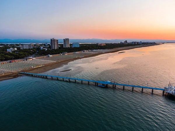 Belo Nascer Sol Sobre Praia Lignano Sabbiadoro Vista Aérea — Fotografia de Stock