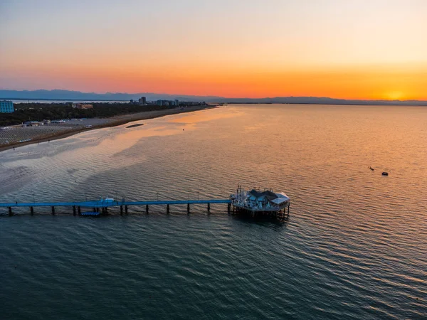 Belo Nascer Sol Sobre Praia Lignano Sabbiadoro Vista Aérea — Fotografia de Stock