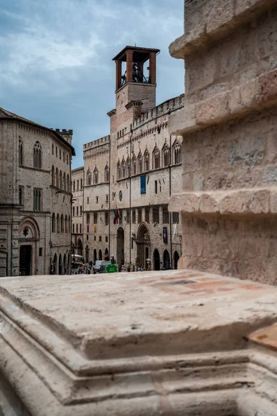 Perugia Talya Haziran 2022 Antik Kentte Çeşmeli Merkez Meydan — Stok fotoğraf