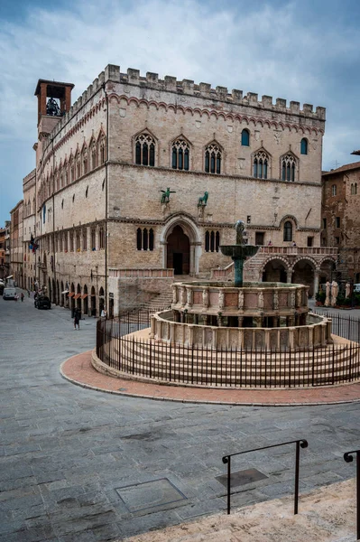 Perugia Talya Haziran 2022 Antik Kentte Çeşmeli Merkez Meydan — Stok fotoğraf