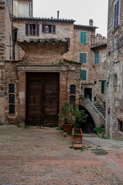 Beautiful old city street view at Perugia, Italy - 23 june 2022
