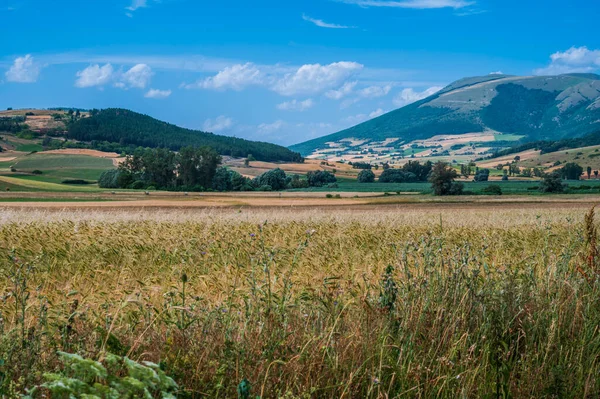 Panoramautsikt Över Byn Colfiorito Umbrien Centrala Italien — Stockfoto