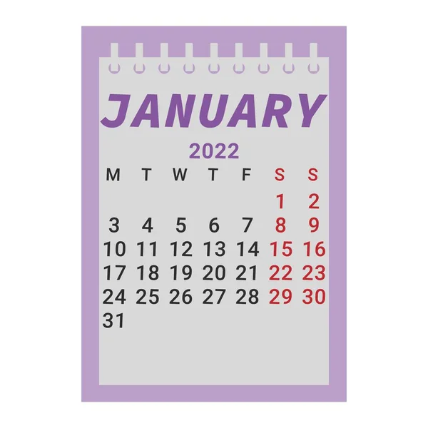 Styczeń 2022 Kalendarz Wall Desk Kalendarz Wektor Szablon Zacznij Poniedziałek — Wektor stockowy