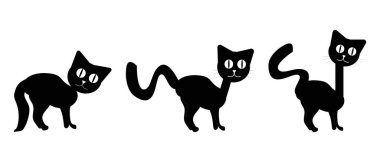 Minimalist kara kediler çizgi film hayvan vektör illüstrasyonuyla kedi karalaması çiziyor.