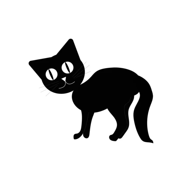 Simple Mignon Chat Noir Halloween Vecteur Illustration — Image vectorielle