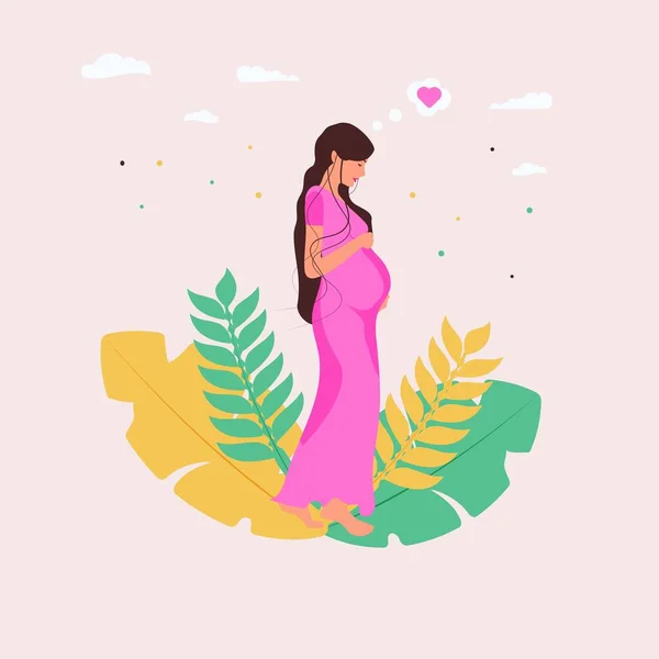 Fille Enceinte Avec Des Plantes Jeune Mère Illustration Vectorielle Style — Image vectorielle