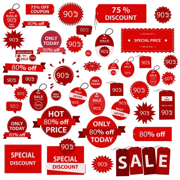 Alışveriş satışları ve indirimler promosyon etiketleri, vektör seti. Büyük satış tanıtımı, özel teklif, sadece bugün sıcak fiyat, özel indirim, kupon, en iyi teklif, vektör paketi.