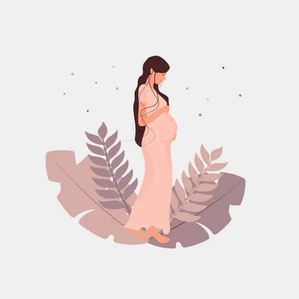 Pregnant Girl Plants Young Mother Flat Style Vector Illustration — Stock Vector