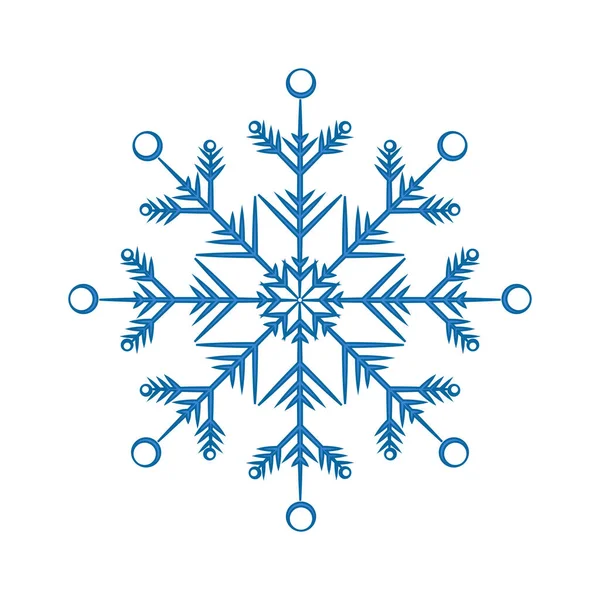 蓝色的雪花 圣诞节 新年假期的象征 白色背景的蓝色轮廓 矢量说明 — 图库矢量图片