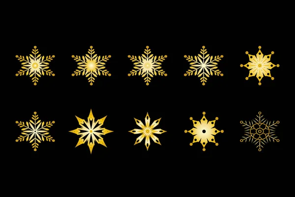 Золотые Снежинки Плоский Стиль Символ Зимы Рождества Нового Года Золотой — стоковый вектор