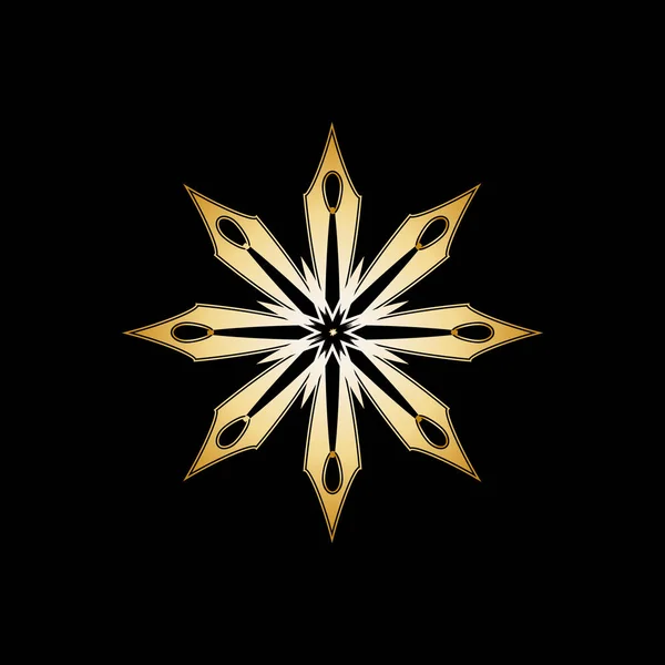Золотая Снежинка Плоский Стиль Символ Зимы Рождества Нового Года Золотой — стоковый вектор