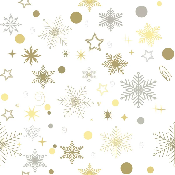 クリスマスのパターン クリスマス 新年の休日のシンボル 白い背景に雪片とシームレスなパターン 贈り物 ファブリックデザインのためのラップ — ストックベクタ
