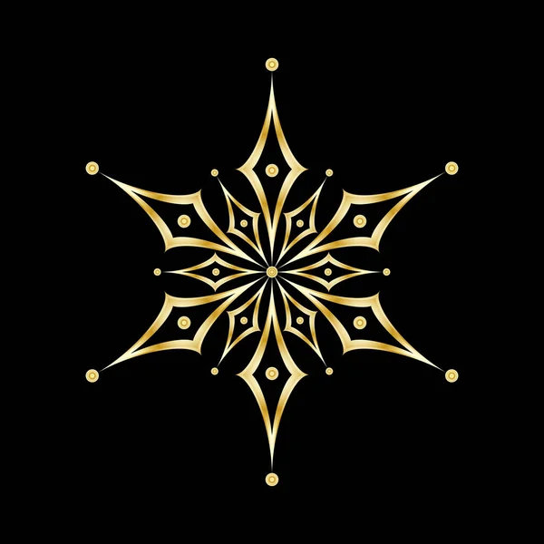 Altın Kar Taneleri. Kışın sembolü, Noel, yeni yıl tatili. Siyah arka planda altın bir siluet. Vektör illüstrasyonu.