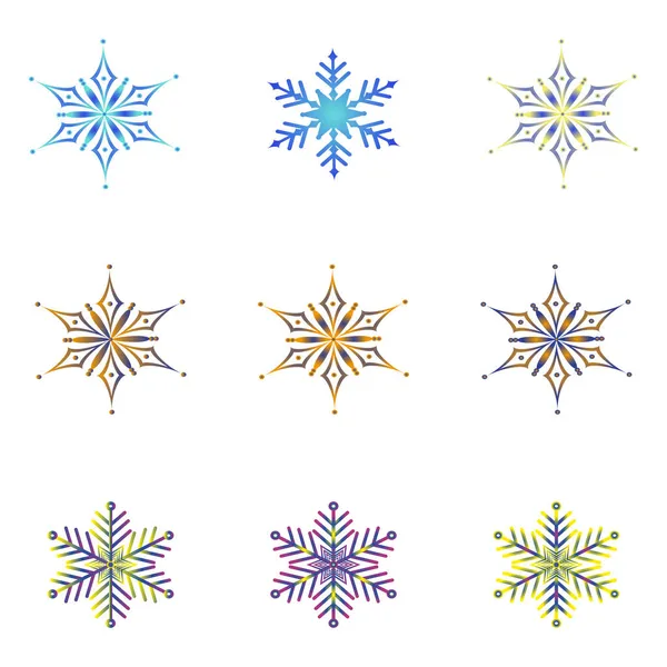 Conjunto Flocos Neve Coloridos Estilo Plano Símbolo Inverno Natal Feriado — Vetor de Stock