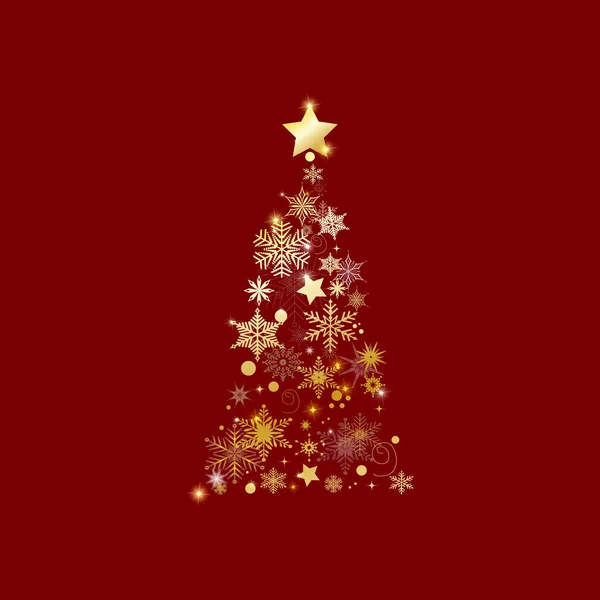 Καλά Χριστούγεννα Και Καλή Χρονιά Χριστουγεννιάτικο Δέντρο Κόκκινο Φόντο Εικονογράφηση — Διανυσματικό Αρχείο
