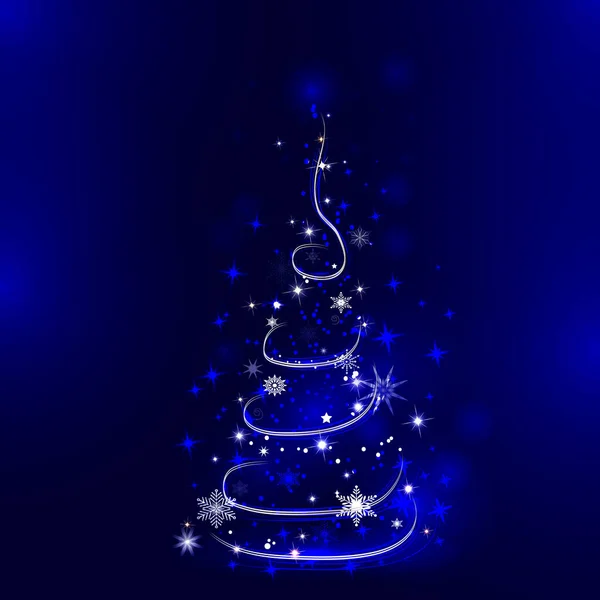 Vrolijk Kerstfeest Een Gelukkig Nieuwjaar Kerstboom Blauwe Achtergrond Vector Illustratie — Stockvector