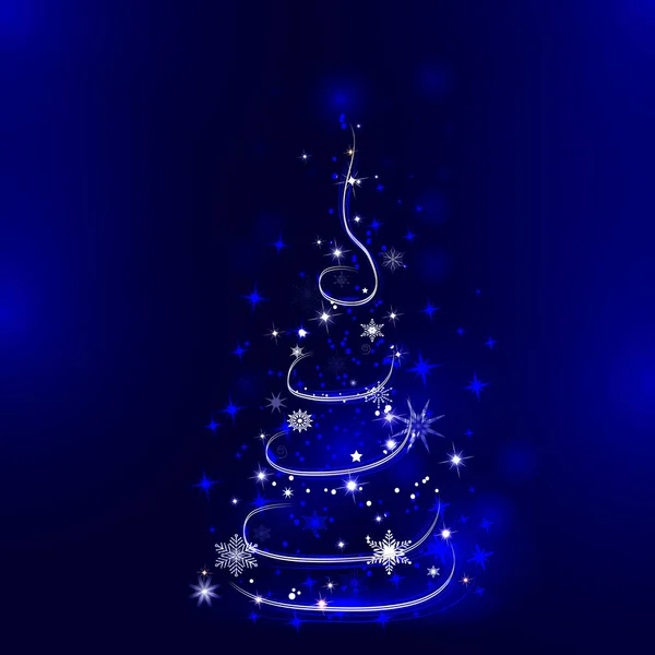 Feliz Navidad Feliz Año Nuevo Árbol Navidad Sobre Fondo Azul — Archivo Imágenes Vectoriales