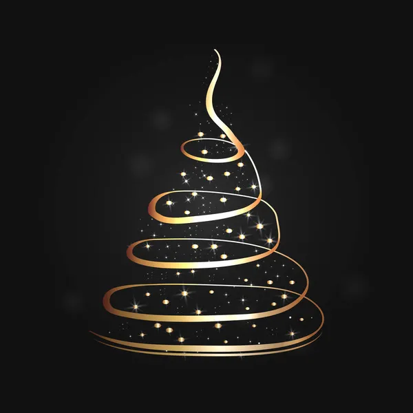 Mutlu Noeller ve mutlu yıllar. Siyah arka planda Noel ağacı. Vektör İllüstrasyonu. Broşürler, posterler, kartvizitler veya internet için kullanılabilir.