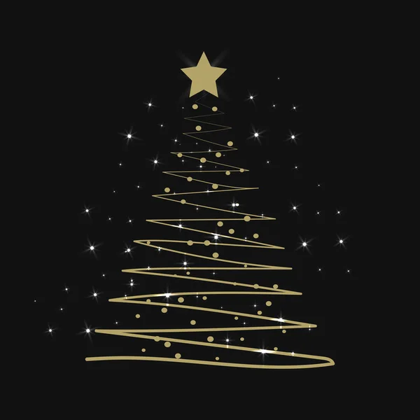 Veselé Vánoce Šťastný Nový Rok Zlatý Vánoční Stromek Černém Pozadí — Stockový vektor