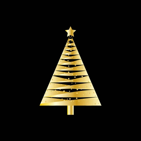 Καλά Χριστούγεννα Και Καλή Χρονιά Χρυσό Χριστουγεννιάτικο Δέντρο Μαύρο Φόντο — Διανυσματικό Αρχείο