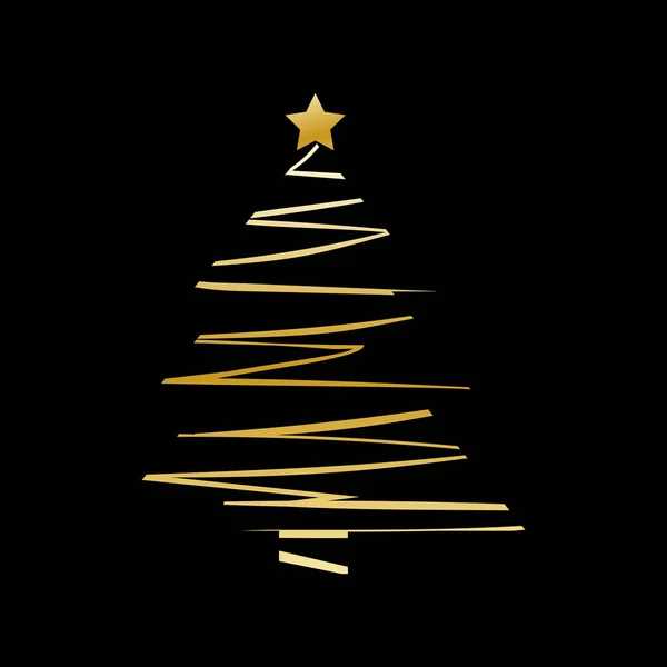 Feliz Navidad Feliz Año Nuevo Árbol Navidad Dorado Sobre Fondo — Vector de stock