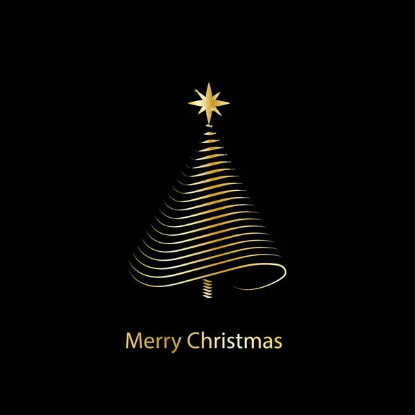 Счастливого Рождества Нового Года Золотая Елка Черном Фоне Декоративная Карточка — стоковый вектор
