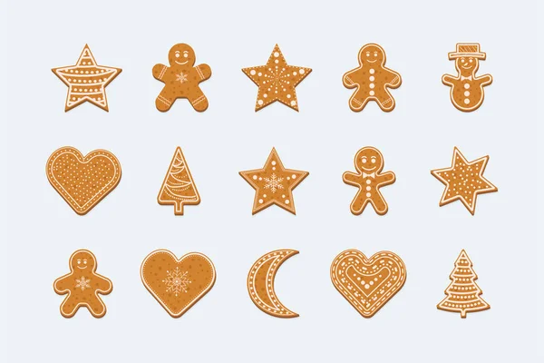 Joyeux Noël Bonne Année Gingerbread Set Biscuit Gingembre Isolé Sur — Image vectorielle