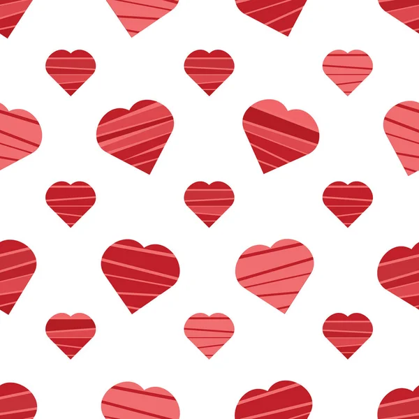 Nahtloses Muster Mit Herzen Rote Streifen Herzen Auf Weißem Hintergrund — Stockvektor
