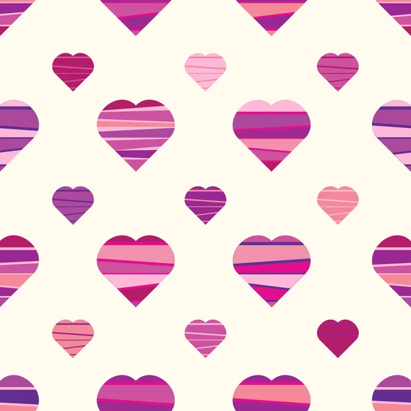Seamless Pattern Hearts Colorful Stripes Hearts White Background Valentines Day — Vetor de Stock