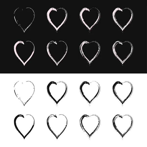Set Hearts Decorative Design Elements Valentine Day Drawing Brush Shape — стоковий вектор