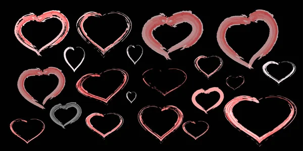 黒の背景に心のセット バレンタインデーのための装飾的なデザイン要素 心のブラシの形を描く — ストックベクタ